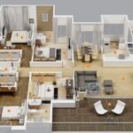 4 Dormitorio Planos de Casas de Una Planta en 3D